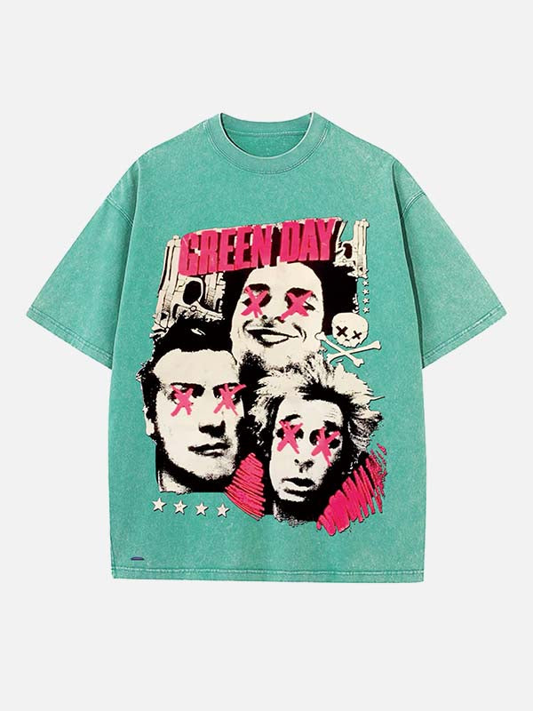 Green Day Print Round Neck T-shirt