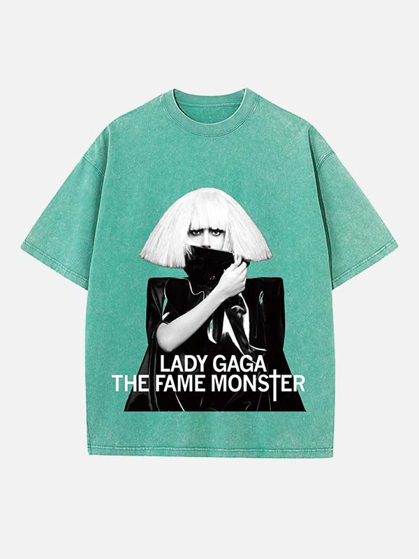 Lady Gaga Print Round Neck T-shirt