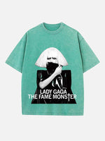 Lady Gaga Print Round Neck T-shirt