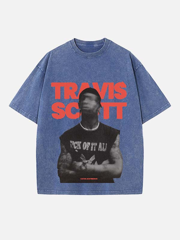 Travis Scott Print Round Neck T-shirt
