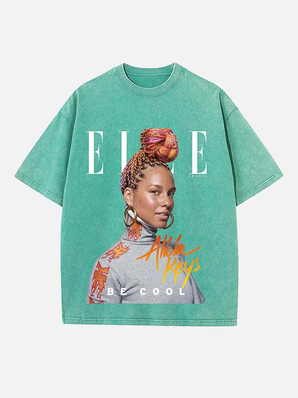 Alicia Keys Print Round Neck T-shirt