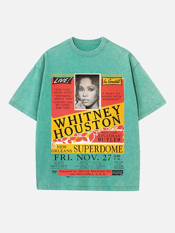 Whitney Houston Print Round Neck T-shirt