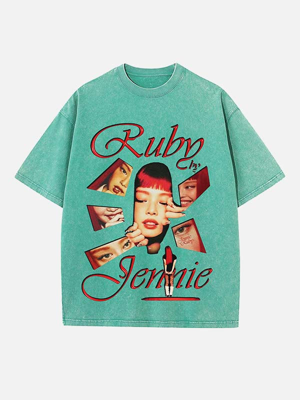 BLACKPINK Jennie Print Round Neck T-shirt