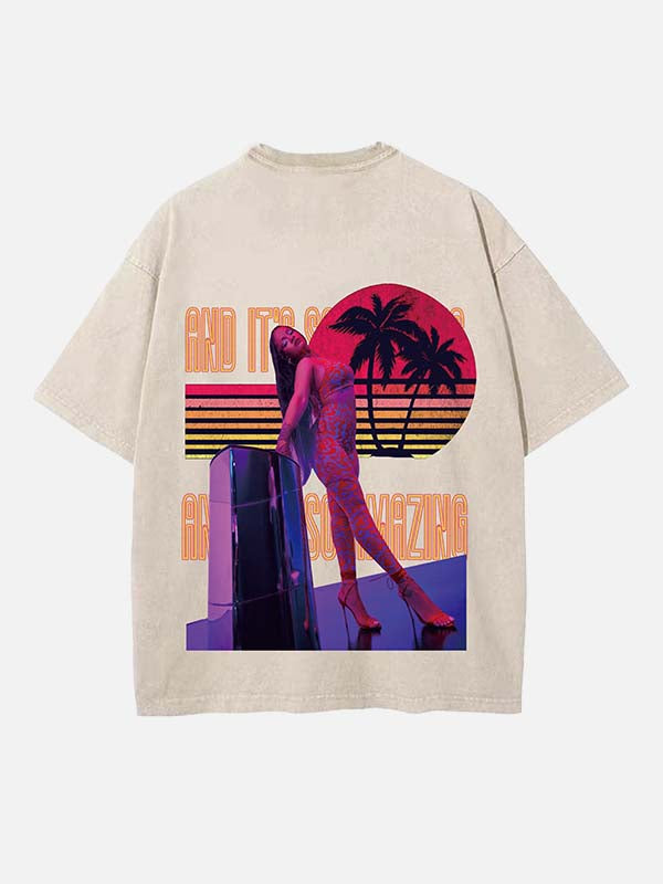 Rihanna Print Round Neck T-shirt