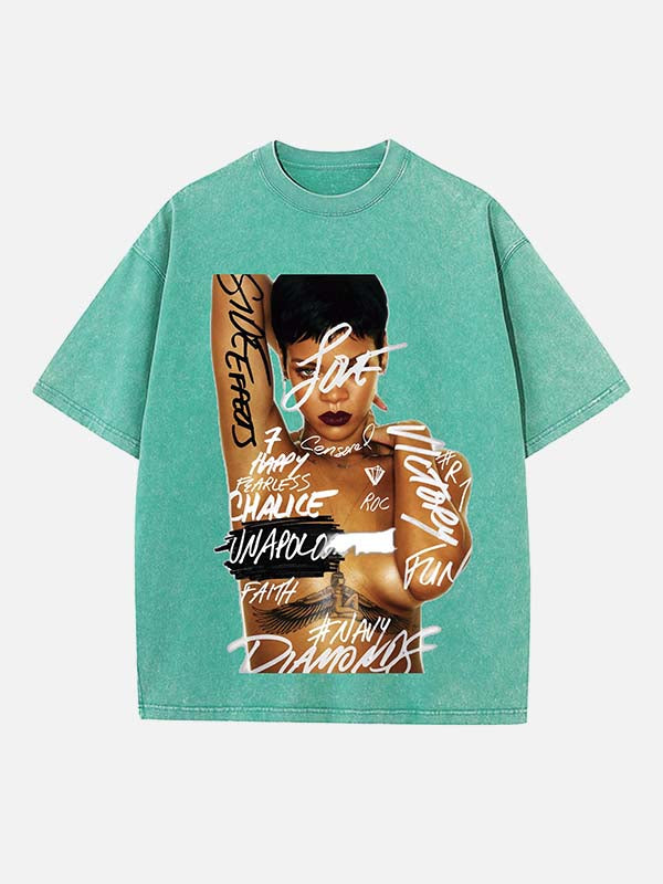 Rihanna Print Round Neck T-shirt