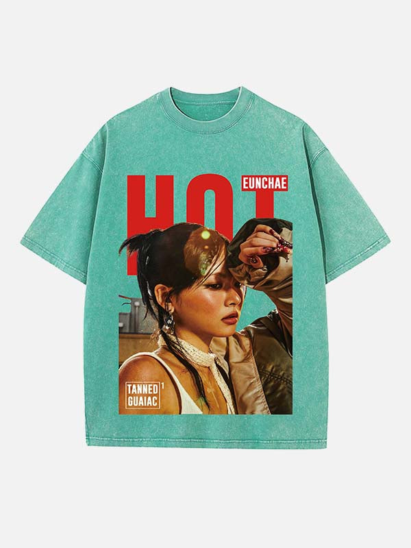 LE SSERAFIM Hong Eunchae Print Round Neck T-shirt