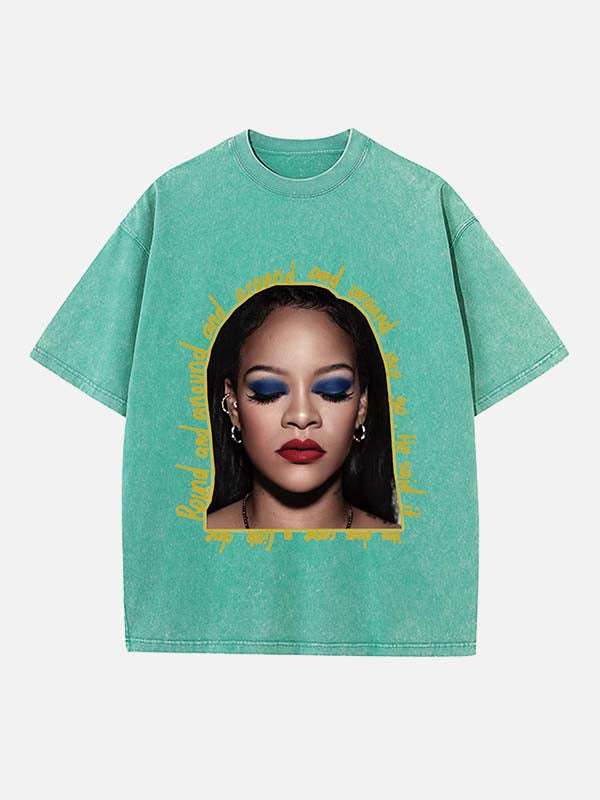 Rihanna Print Round Neck T-shirt