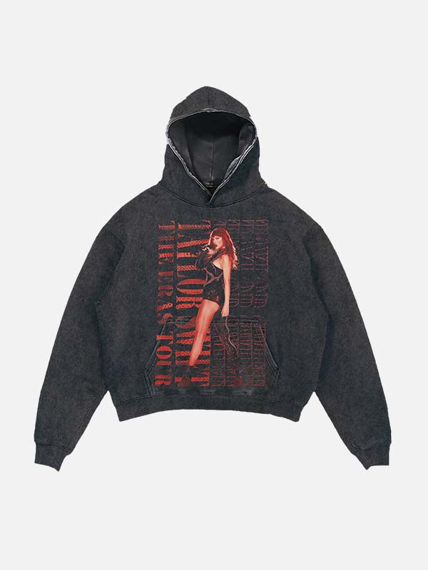 Taylor Swift Print Slant Pockets Hoodie