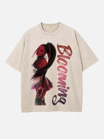 Distressed Washed Singer&Actor Figure&Letter Print Round Neck T-shirt