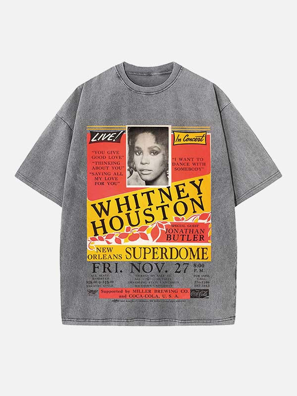 Whitney Houston Print Round Neck T-shirt