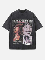 Whitney Houston Print Round Neck T-shirt