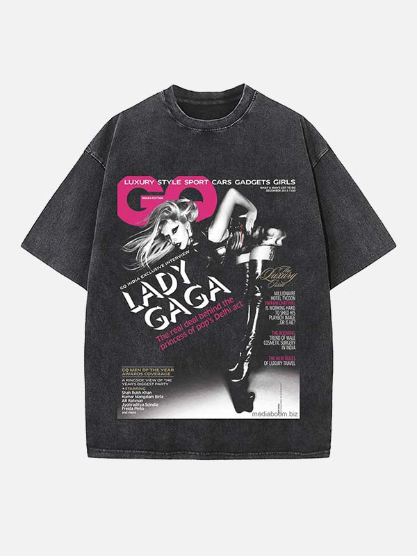 Lady Gaga Print Round Neck T-shirt