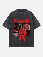 Rihanna Print Round Neck T-shirt