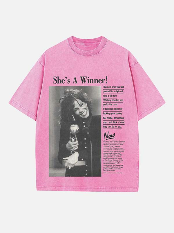 Whitney Houston Print Round Neck T-shirt