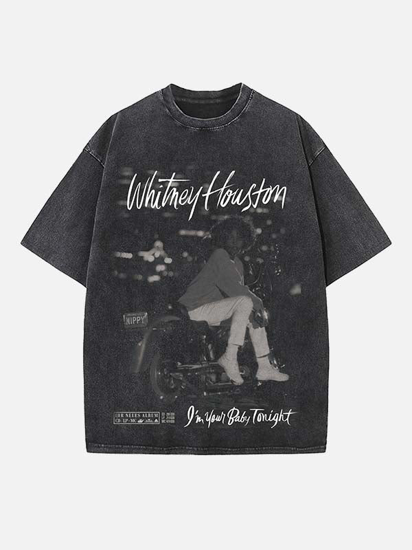 Whitney Houston Print Round Neck T-shirt