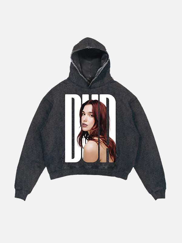 Dua Lipa Print Slant Pockets Hoodie