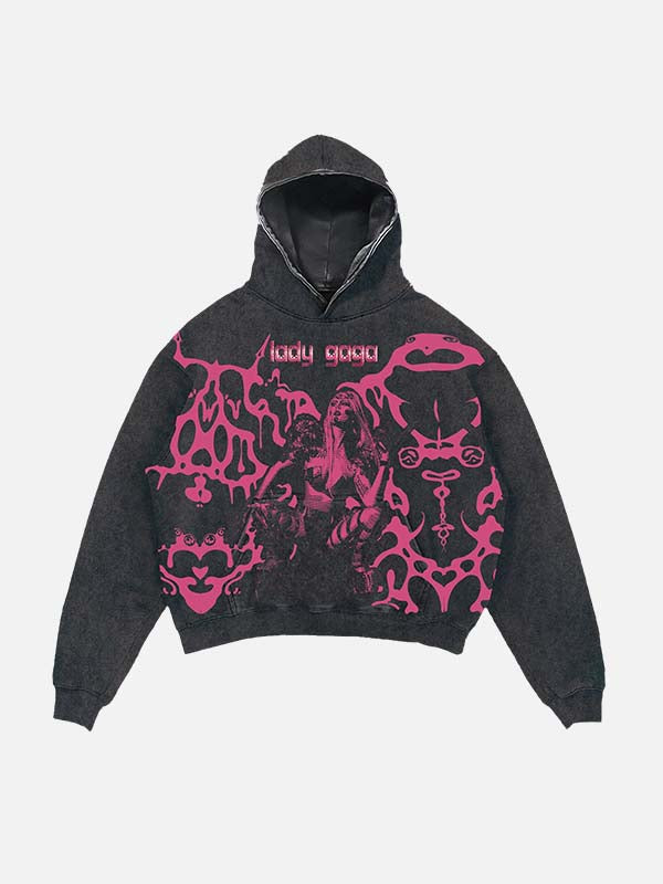 Lady Gaga Print Slant Pockets Hoodie