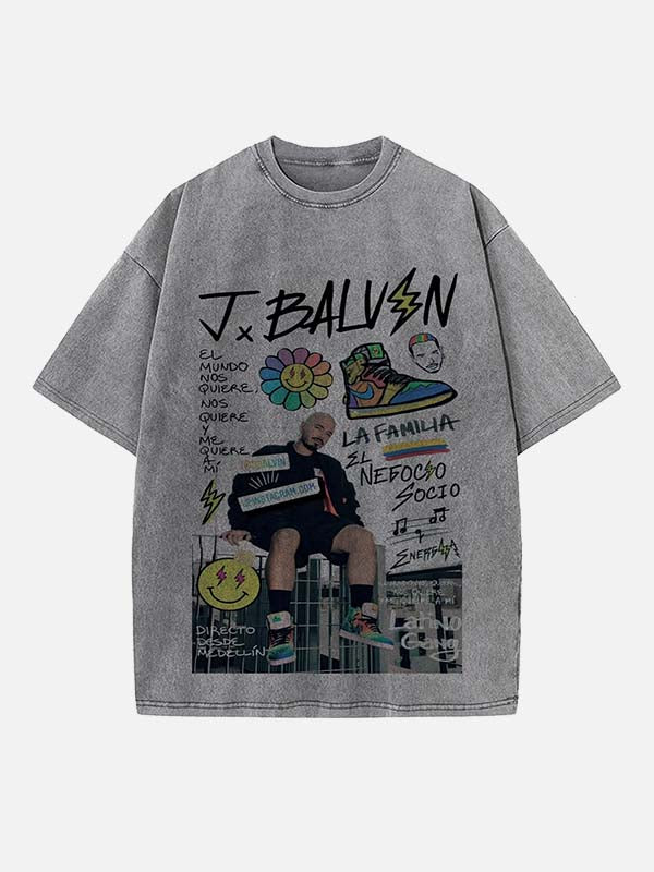 J Balvin Print Round Neck T-shirt