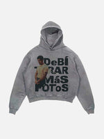 Bad Bunny Print Slant Pockets Hoodie