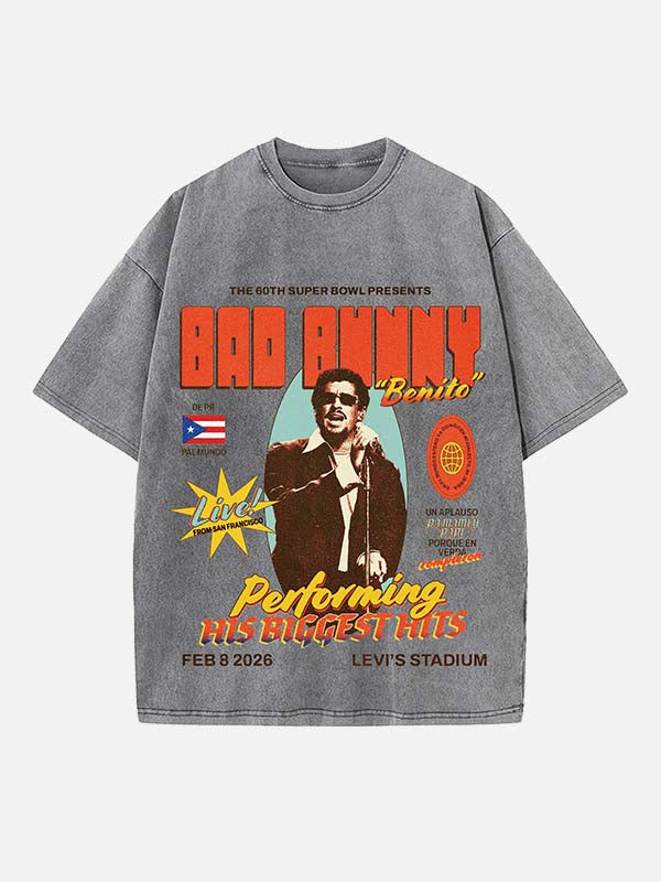 Bad Bunny Print Round Neck T-shirt