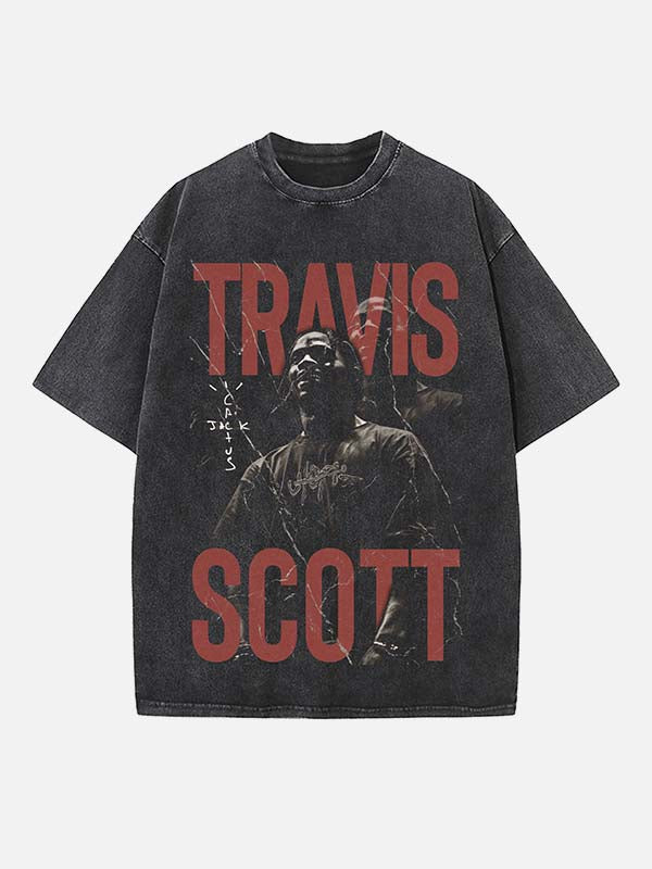 Travis Scott Print Round Neck T-shirt