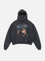 Bad Bunny Print Slant Pockets Hoodie
