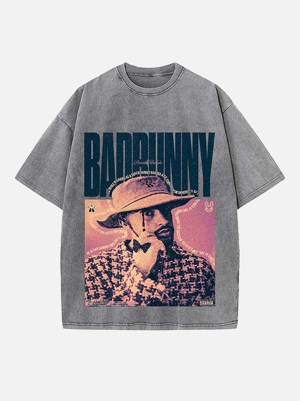 Bad Bunny Print Round Neck T-shirt