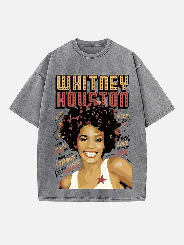 Whitney Houston Print Round Neck T-shirt