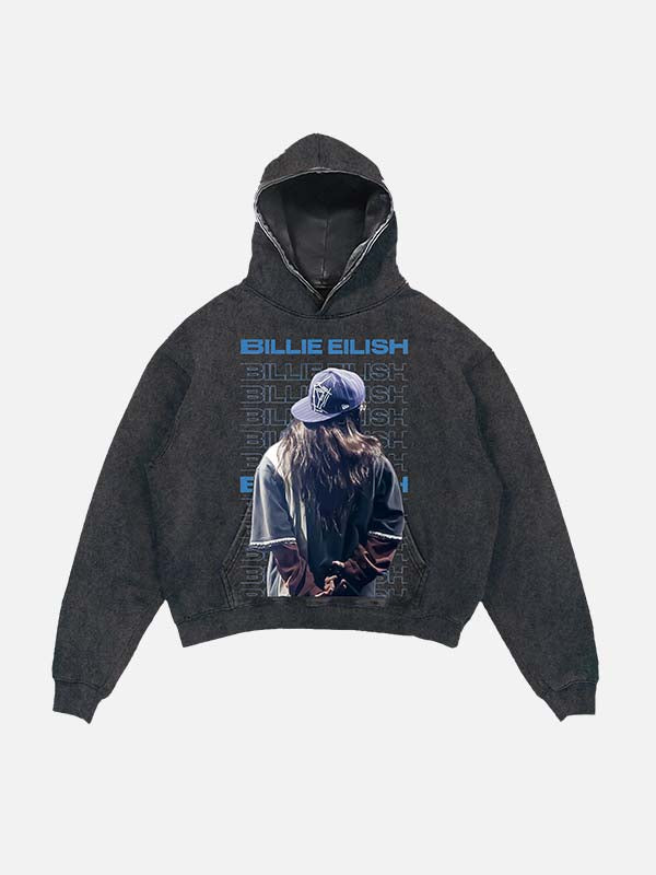 Billie Eilish Print Slant Pockets Hoodie