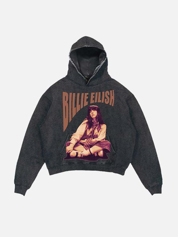 Billie Eilish Print Slant Pockets Hoodie