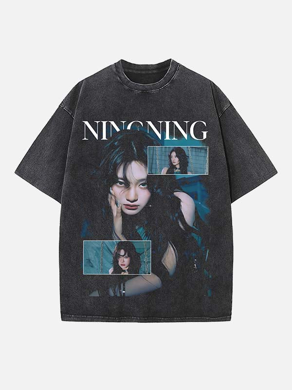Aespa Ningning Print Round Neck T-shirt