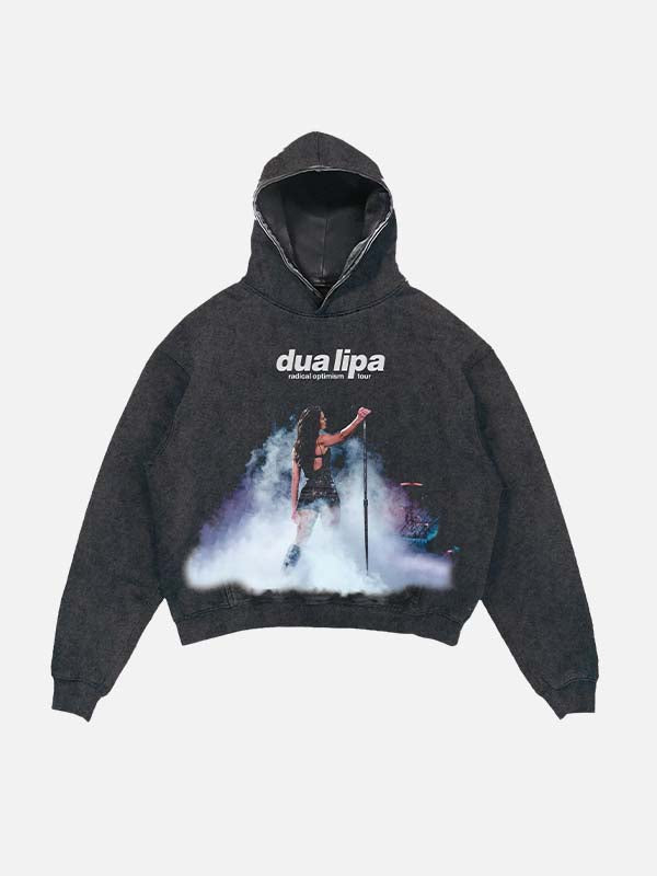 Dua Lipa Print Slant Pockets Hoodie