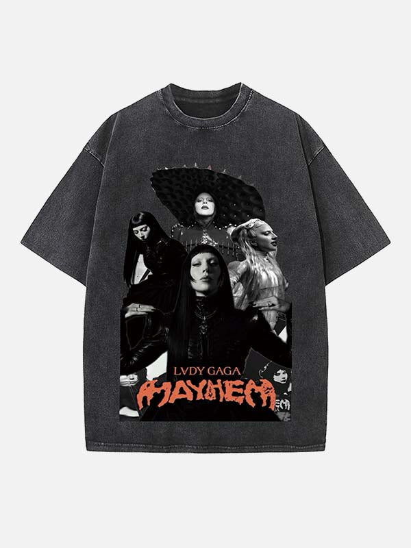 Lady Gaga Print Round Neck T-shirt