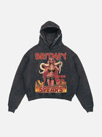 Britney Spears Print Slant Pockets Hoodie