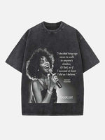Whitney Houston Print Round Neck T-shirt