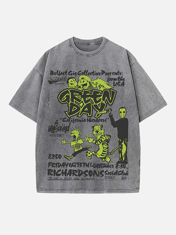 Green Day Print Round Neck T-shirt
