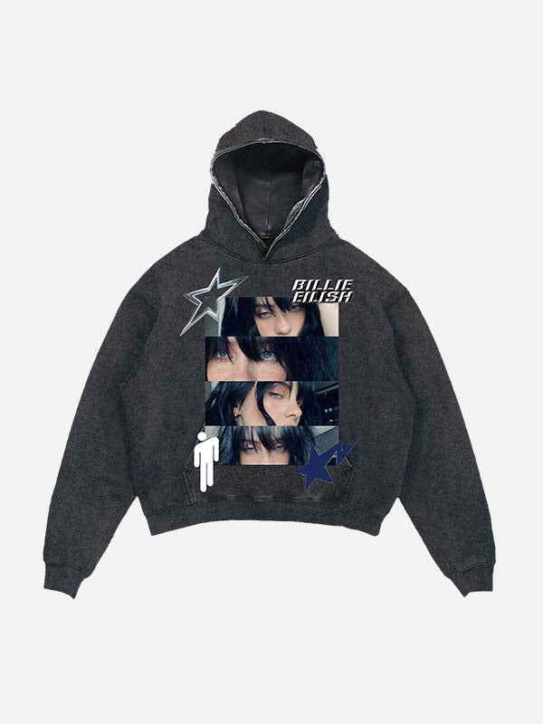 Billie Eilish Print Slant Pockets Hoodie