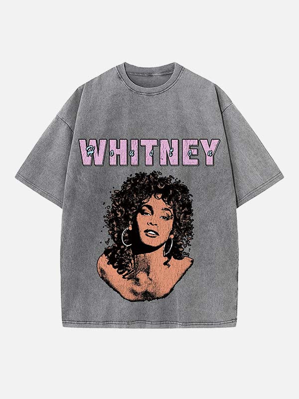 Whitney Houston Print Round Neck T-shirt