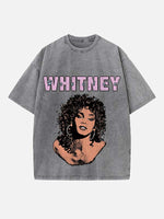 Whitney Houston Print Round Neck T-shirt