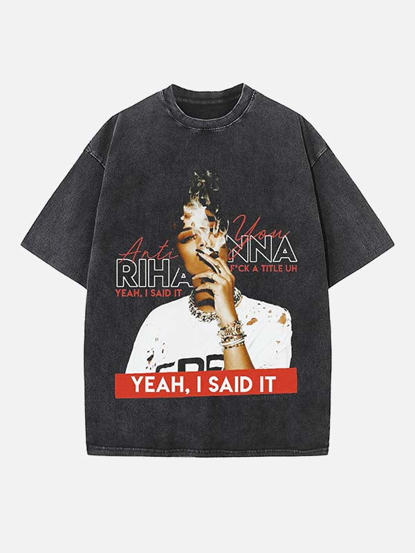 Rihanna Print Round Neck T-shirt