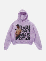 Bad Bunny Print Slant Pockets Hoodie