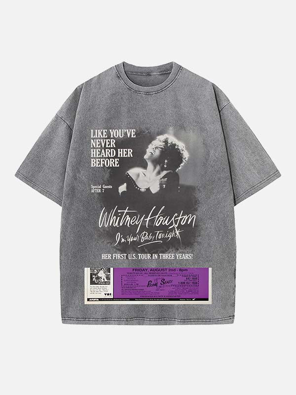 Whitney Houston Print Round Neck T-shirt