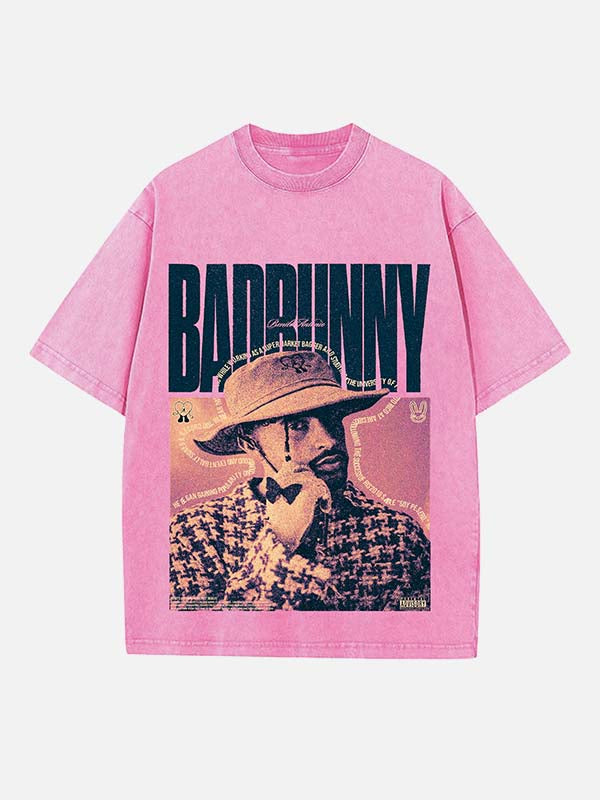 Bad Bunny Print Round Neck T-shirt