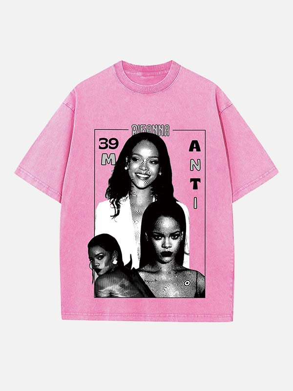 Rihanna Print Round Neck T-shirt