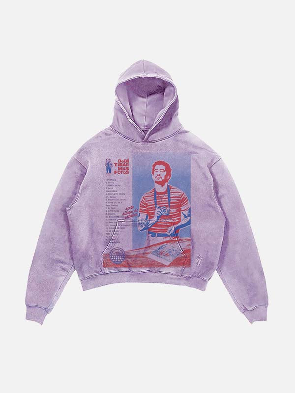 Bad Bunny Print Slant Pockets Hoodie