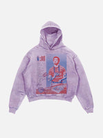 Bad Bunny Print Slant Pockets Hoodie