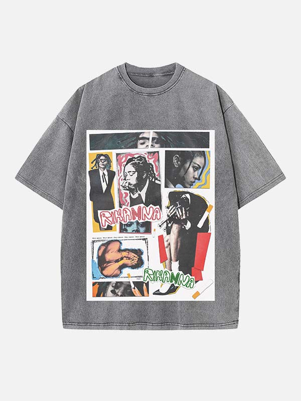 Rihanna Print Round Neck T-shirt