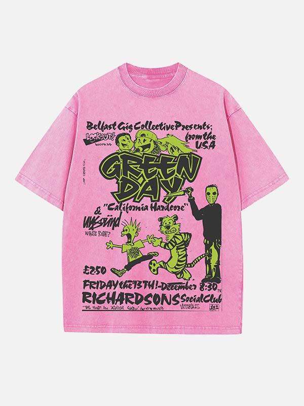 Green Day Print Round Neck T-shirt