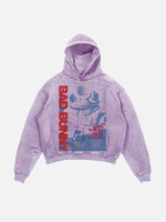 Bad Bunny Print Slant Pockets Hoodie