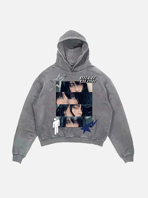 Billie Eilish Print Slant Pockets Hoodie